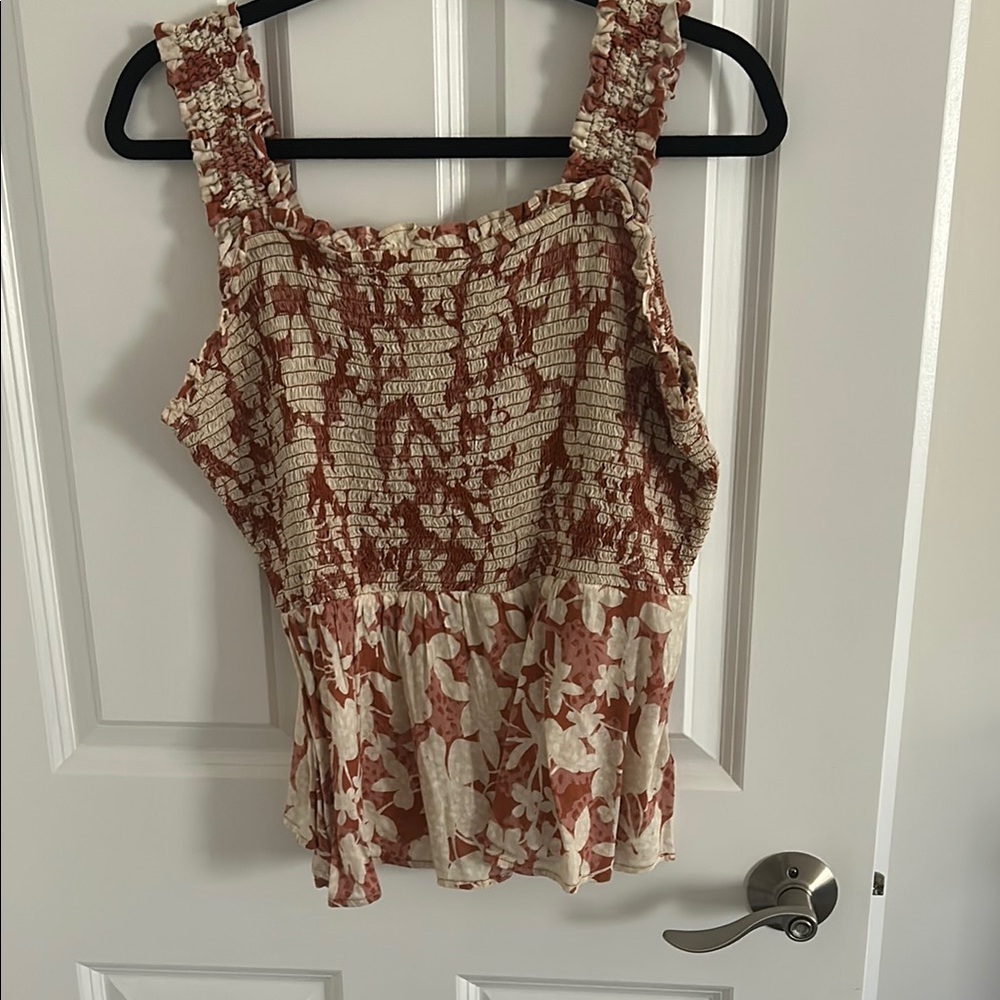 Floral Smocked Women's Top - Red and Cream